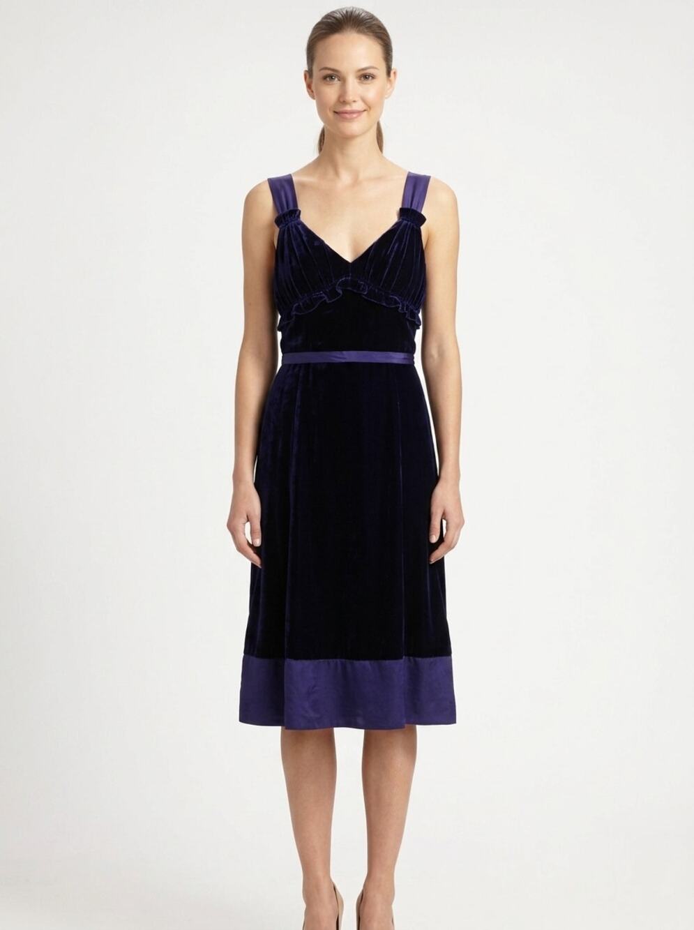 NWT Marc by Marc Jacobs Silk Blend A-Line Midi Velvet Satin Dress Women Size 10